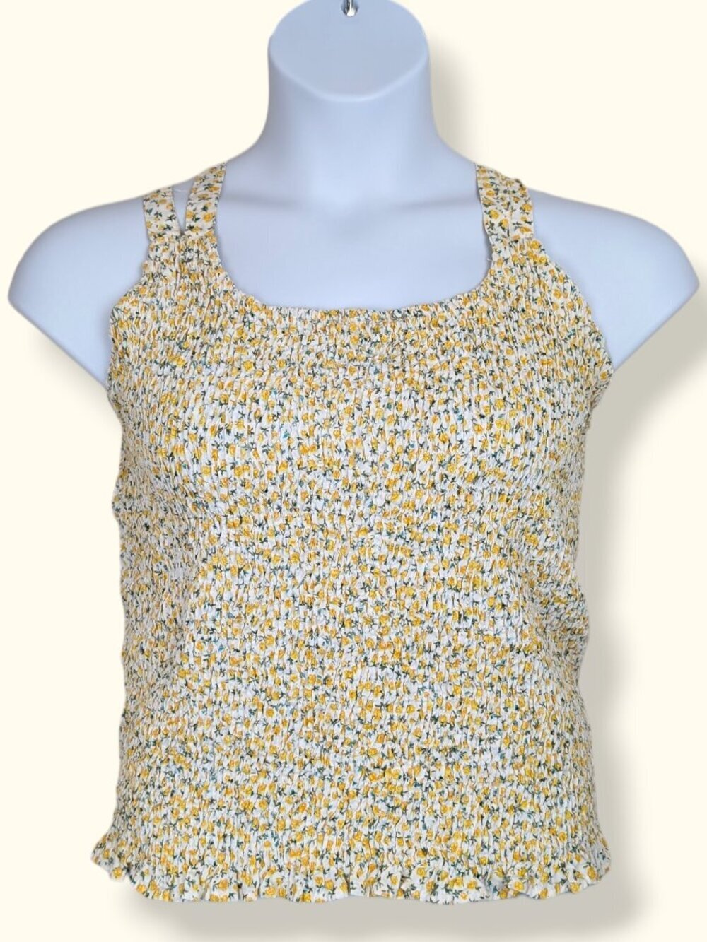 Yellow Floral Stretch Tank Top